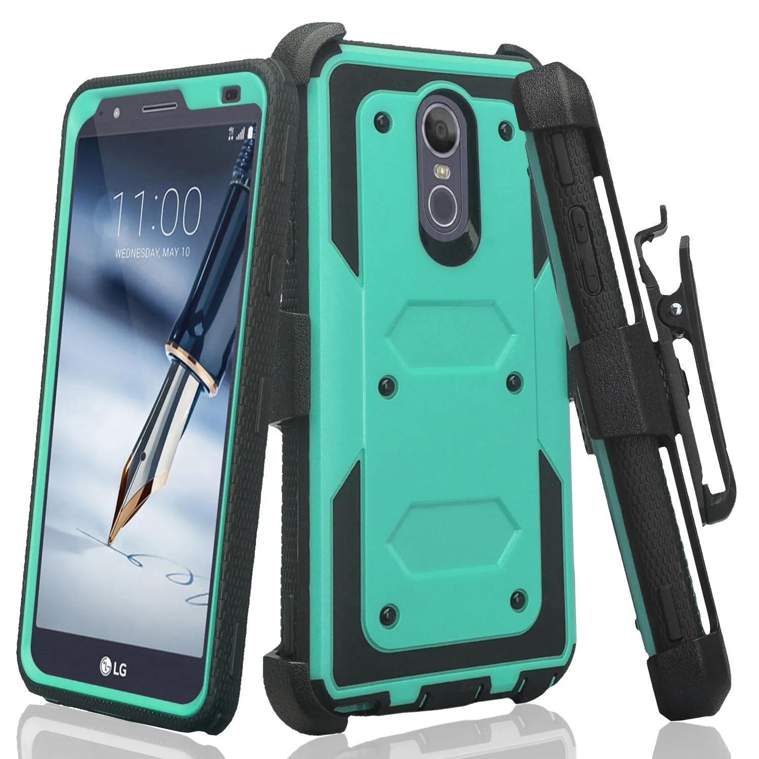 LG Stylo 4 Case, Stylo 4 Plus, Q Stylus Triple Protection 3-1 w/ Built in Screen Protector Heavy Duty Holster Shell Combo Case - Teal