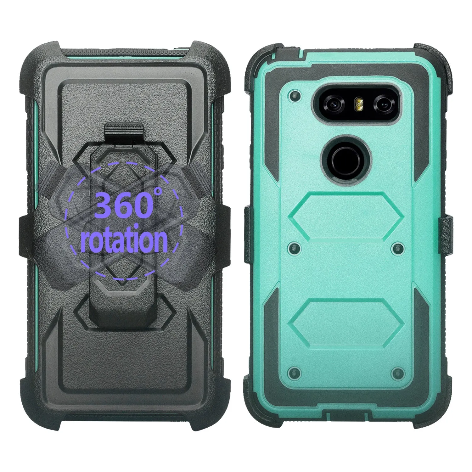 LG V30 Case, V30 Plus, Triple Protection [ Built in Screen Protector ] Heavy Duty Holster Shell Combo Clip Cover - Teal