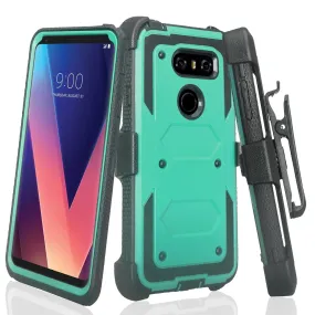 LG V30 Case, V30 Plus, Triple Protection [ Built in Screen Protector ] Heavy Duty Holster Shell Combo Clip Cover - Teal