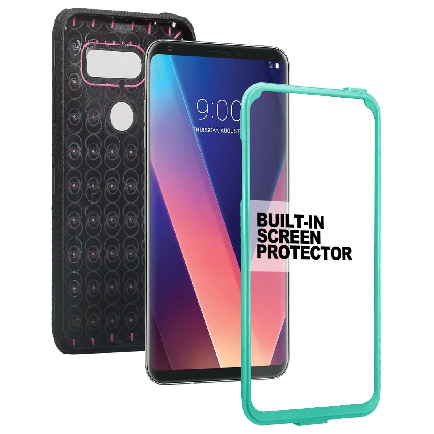 LG V30 Case, V30 Plus, Triple Protection [ Built in Screen Protector ] Heavy Duty Holster Shell Combo Clip Cover - Teal