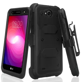 LG X Power 2 Case, LG X Charge, LG Fiesta 2, Fiesta, LG K10 Power, Triple Protection 3-1 w/ Built in Screen Protector Heavy Duty Holster Shell Combo Clip Case Cover - Black