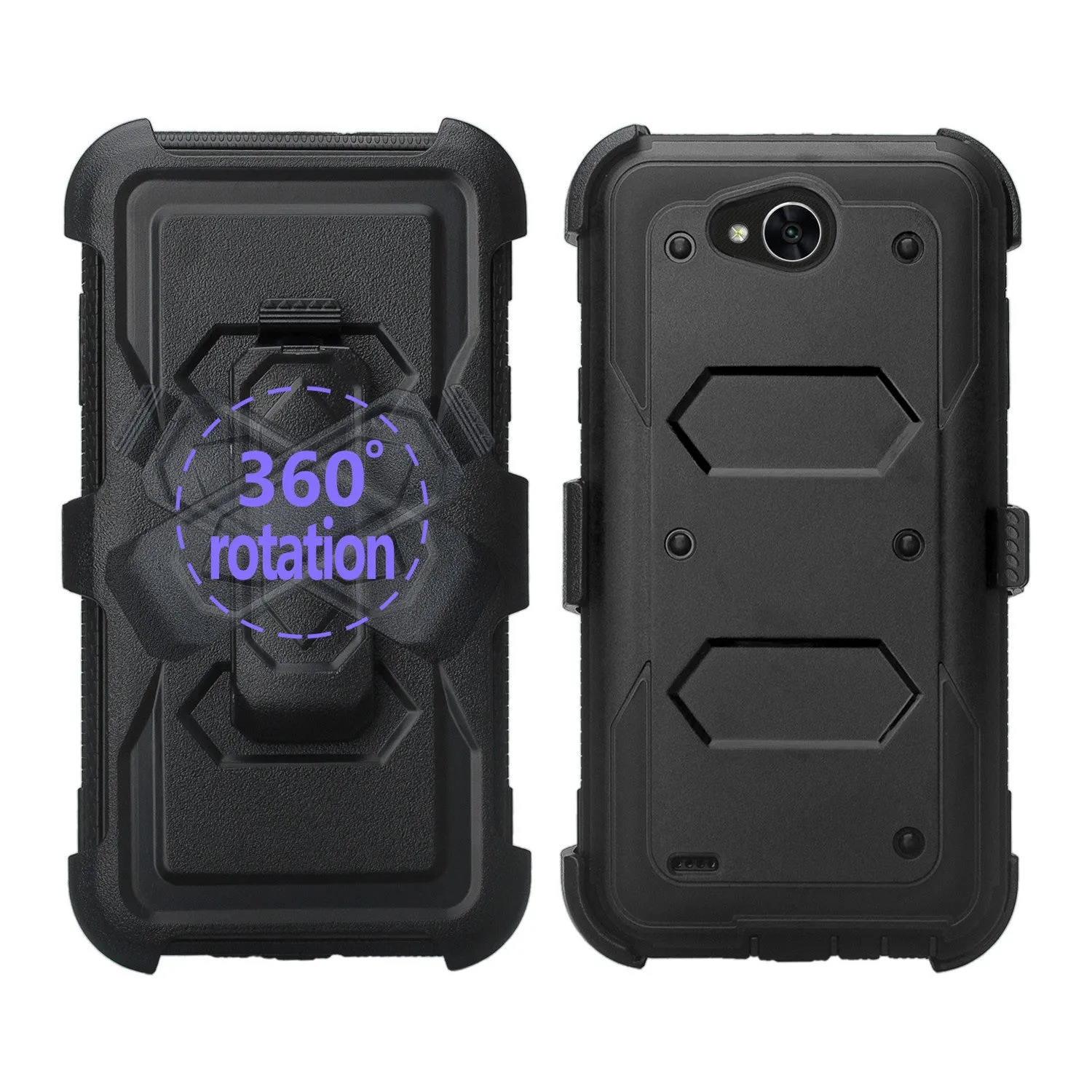 LG X Power 2 Case, LG X Charge, LG Fiesta 2, Fiesta, LG K10 Power, Triple Protection 3-1 w/ Built in Screen Protector Heavy Duty Holster Shell Combo Clip Case Cover - Black
