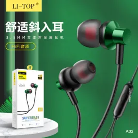 Li-Top Built in Mic Wired in-Ear Headphones, Green
