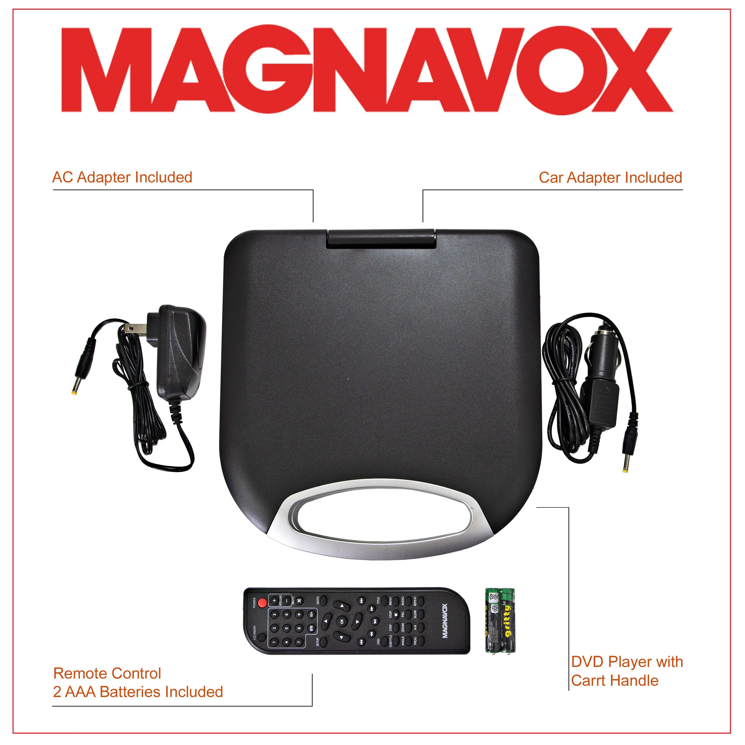 Magnavox MTFT750-BK Portable 7 inch DVD/CD Player with Remote in Black