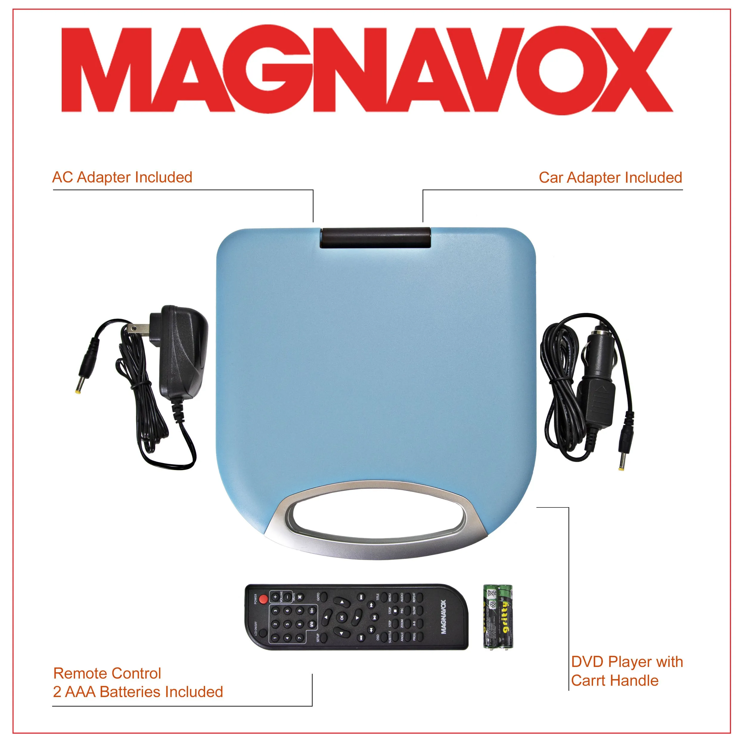 Magnavox MTFT750-BL Portable 7 inch DVD/CD Player with Remote in Blue
