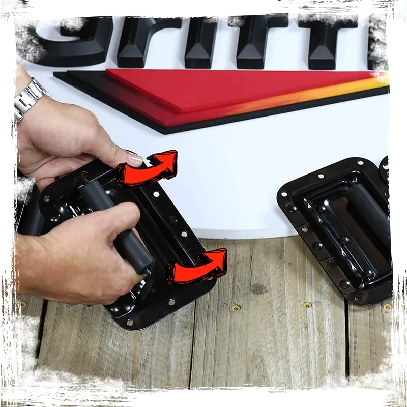 Metal Flip Speaker Cabinet Handles (32-PACK) for Rack Road Flight Trunk by GRIFFIN - Spring-Loaded Flush Pull with Black Grip Rubber Padding - DJ PA Pro-Audio Stage Gear Parts