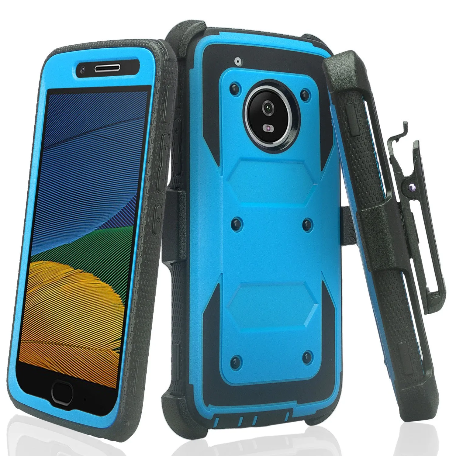 Motorola Moto G5 Plus Case, Triple Protection 3-1 w/ Built in Screen Protector Heavy Duty Holster Shell Combo Case for Moto G5 Plus - Blue