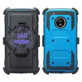 Motorola Moto G5 Plus Case, Triple Protection 3-1 w/ Built in Screen Protector Heavy Duty Holster Shell Combo Case for Moto G5 Plus - Blue