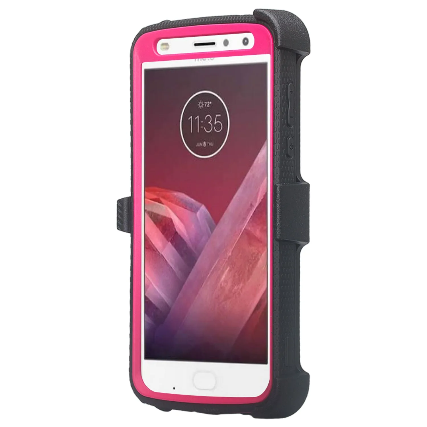 Motorola Moto Z2 Force Case,  Triple Protection 3-1 w/ Built in Screen Protector Heavy Duty Holster Shell Combo Case - Hot Pink