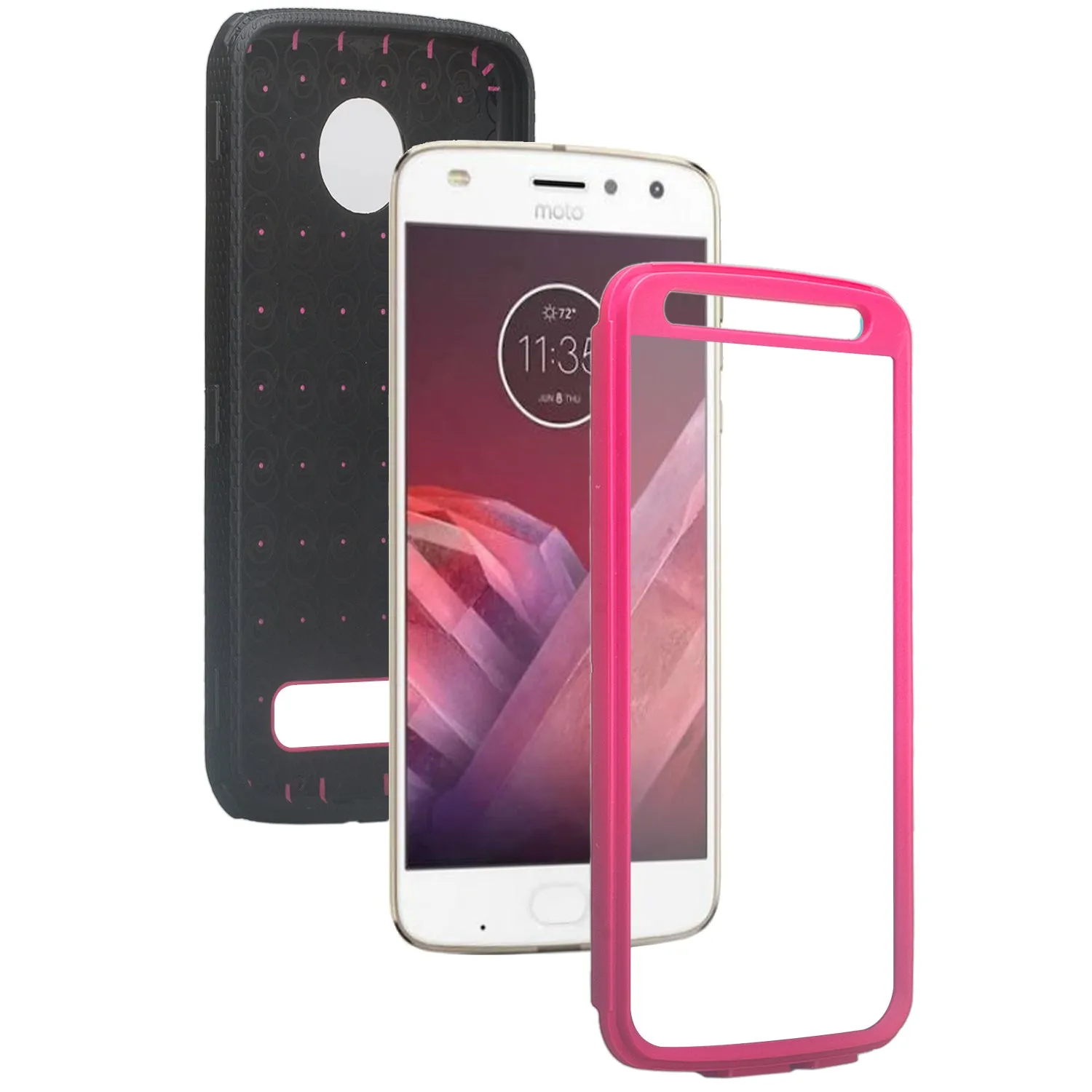 Motorola Moto Z2 Force Case,  Triple Protection 3-1 w/ Built in Screen Protector Heavy Duty Holster Shell Combo Case - Hot Pink