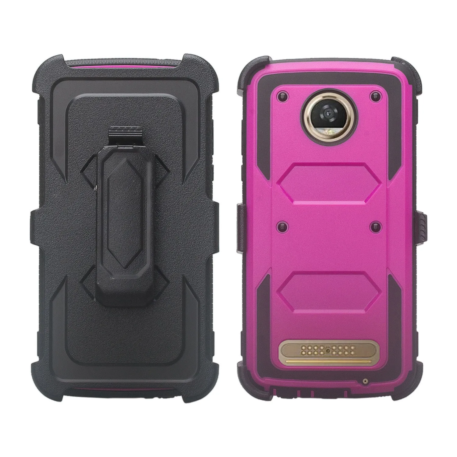 Motorola Moto Z2 Force Case,  Triple Protection 3-1 w/ Built in Screen Protector Heavy Duty Holster Shell Combo Case - Purple