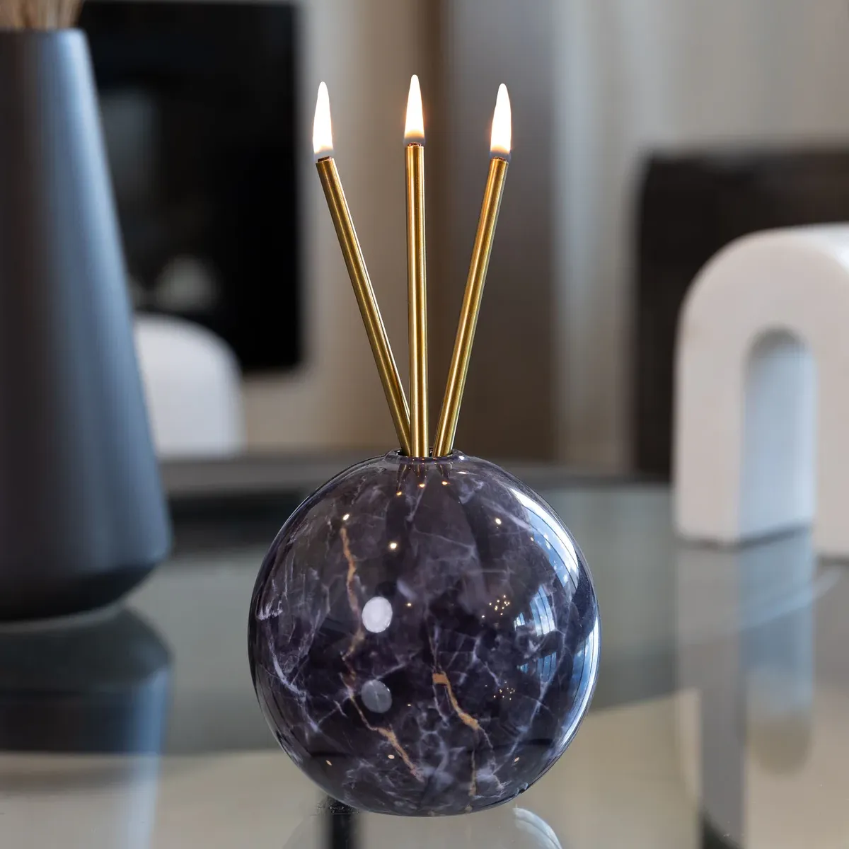 Neva Everlasting Candle Vase Charcoal Marble