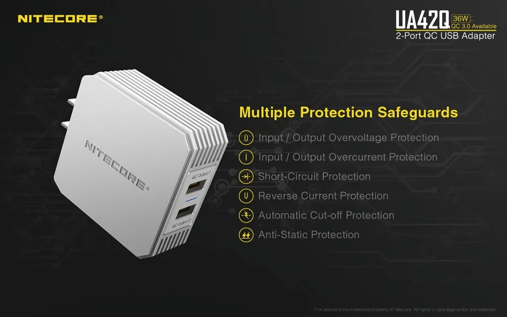 NITECORE UA42Q 2-Port Quick Charge USB 2.0 & 3.0 Adapter