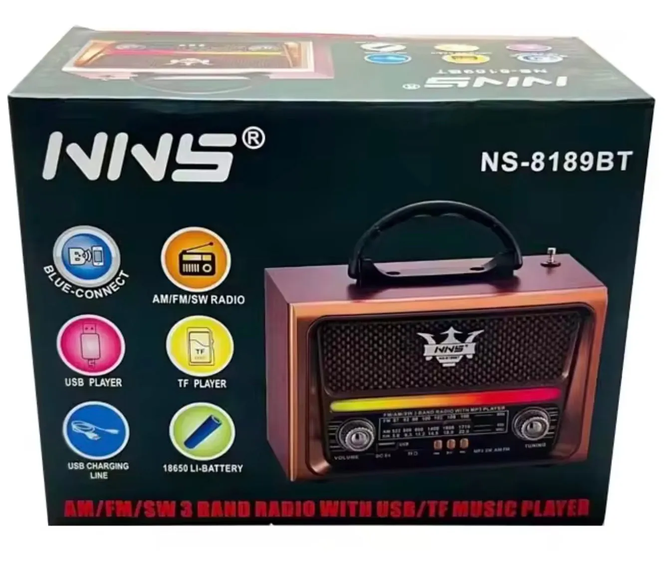 NS8189BT Portable Vintage Retro Wooden Extra Antenna Led Am Fm Radio With USB TF Music Player