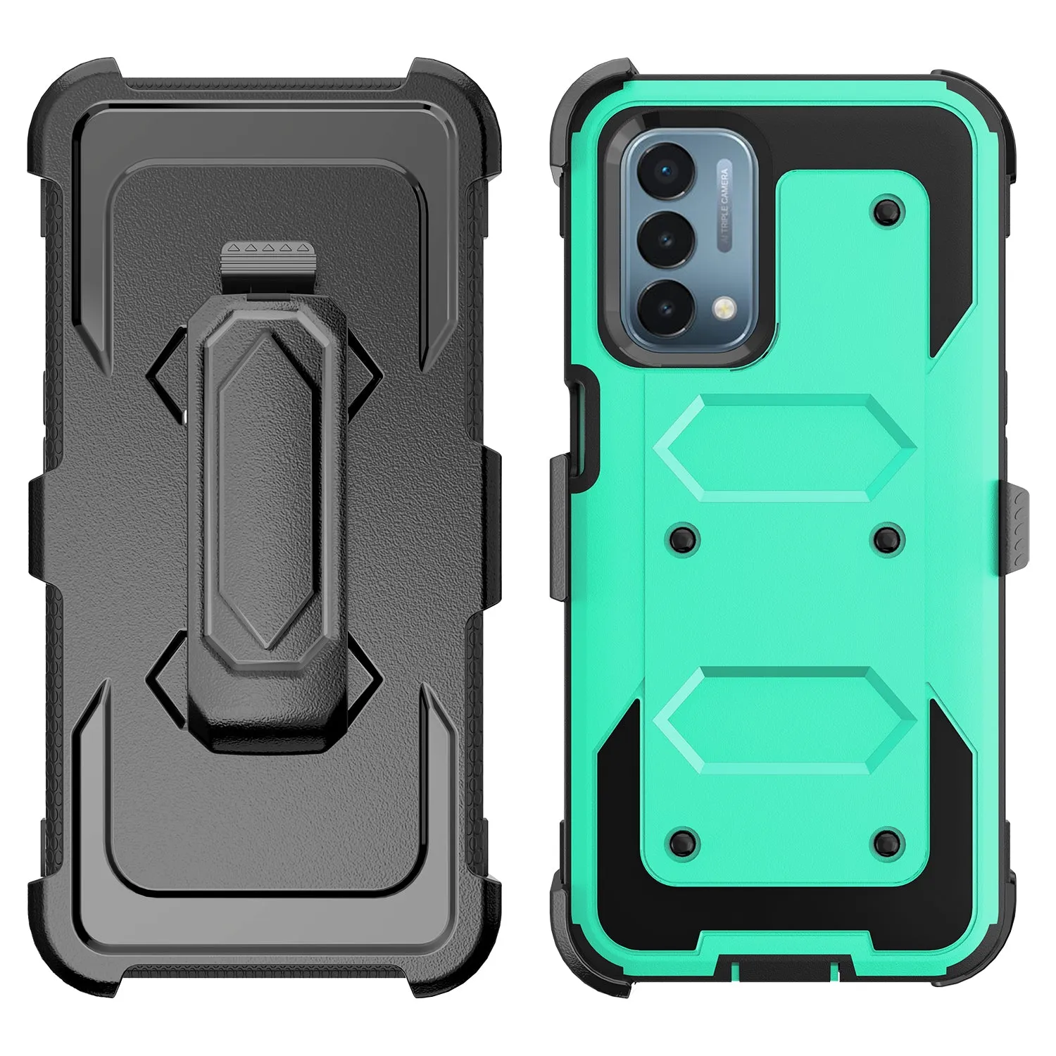 OnePlus Nord N200 5G Case, Nord N200 5G Case, Triple Protection 3-1 w/ Built in Screen Protector Heavy Duty Holster Shell Combo Clip Cover - Teal
