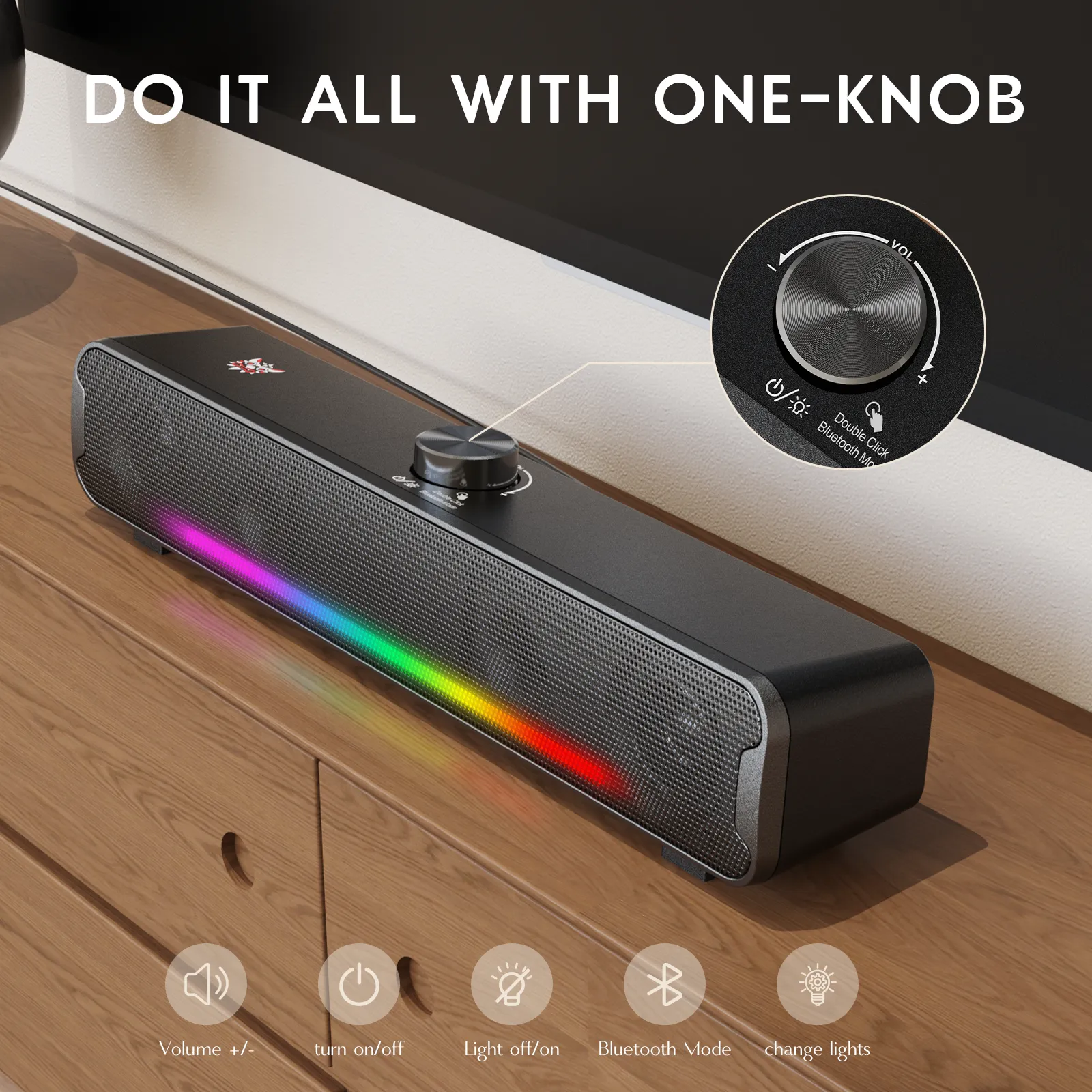 ONIKUMA L16 Bluetooth-compatible Speaker with RGB Light, Powerful Computer Speaker Portable Soundbar for TV Home Theater PC Gaming