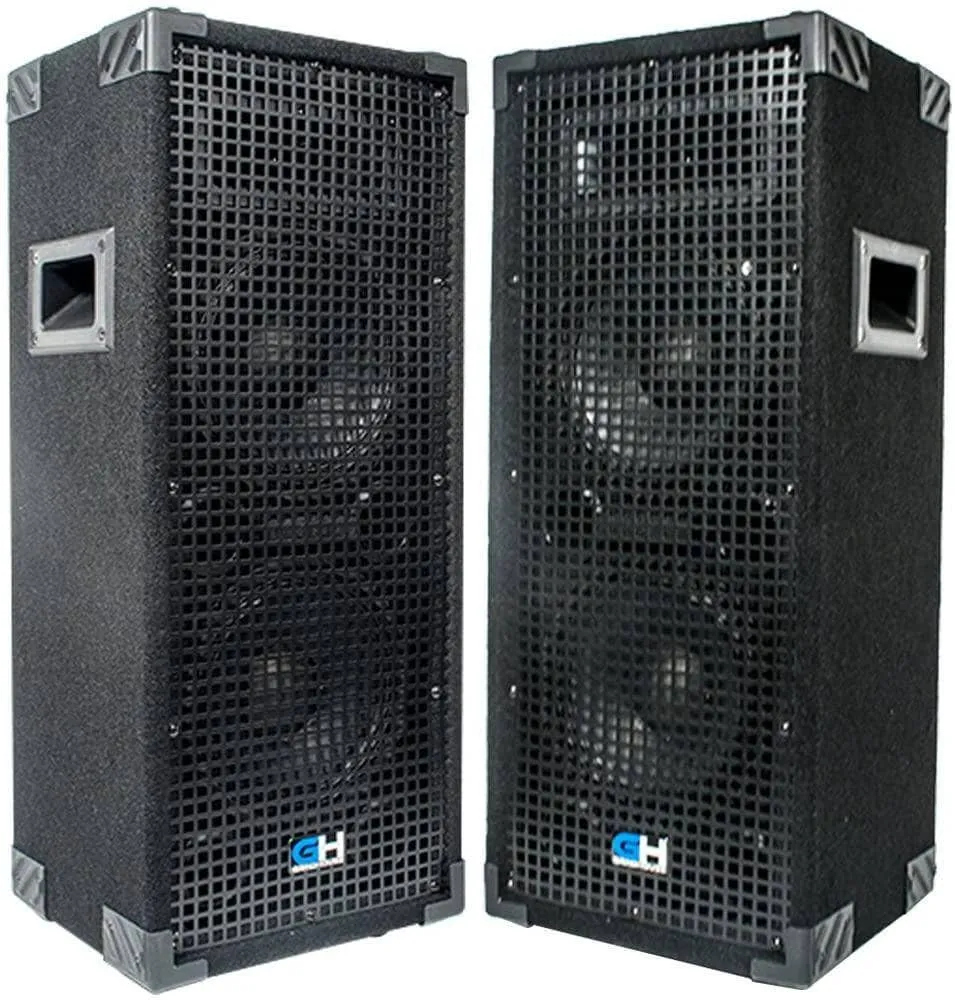 Pair of Passive Dual 8 Inch 2-Way PA/DJ Loudspeaker Cabinets - 900 Watt Full Range PA/DJ Band Live Sound Speakers