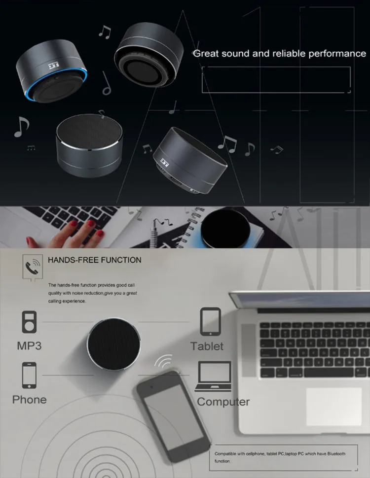 Portable A10 Bluetooth Speaker with LED Light & Mic - Hands-free Calls & TF Card Support
