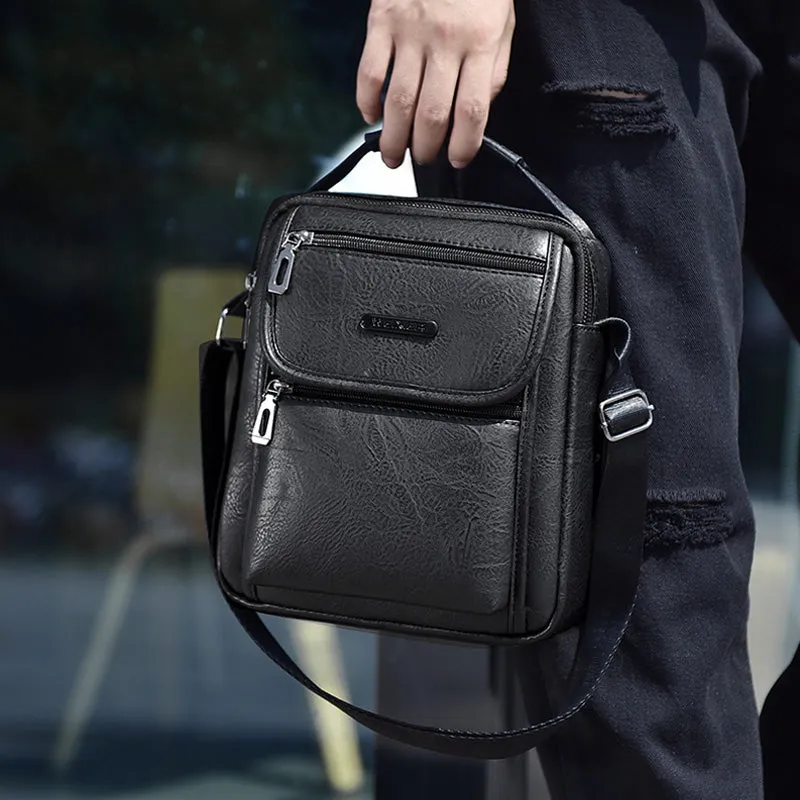 Portable Messenger Bag For Men Business Vegan Leather Shoulder Bag
