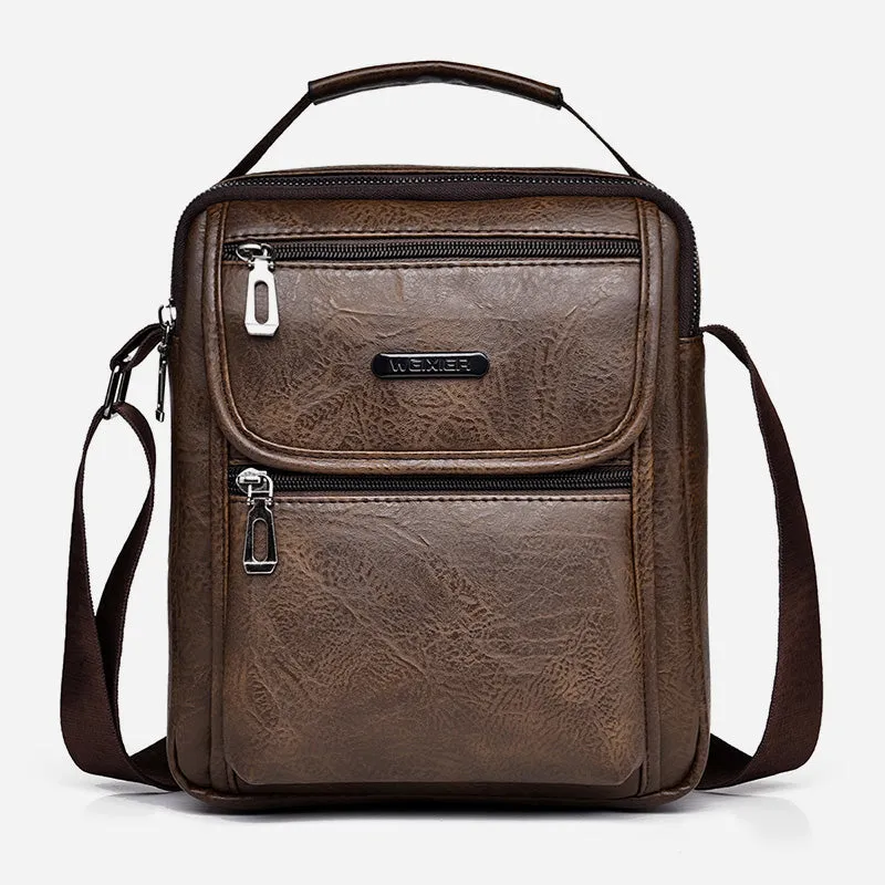Portable Messenger Bag For Men Business Vegan Leather Shoulder Bag