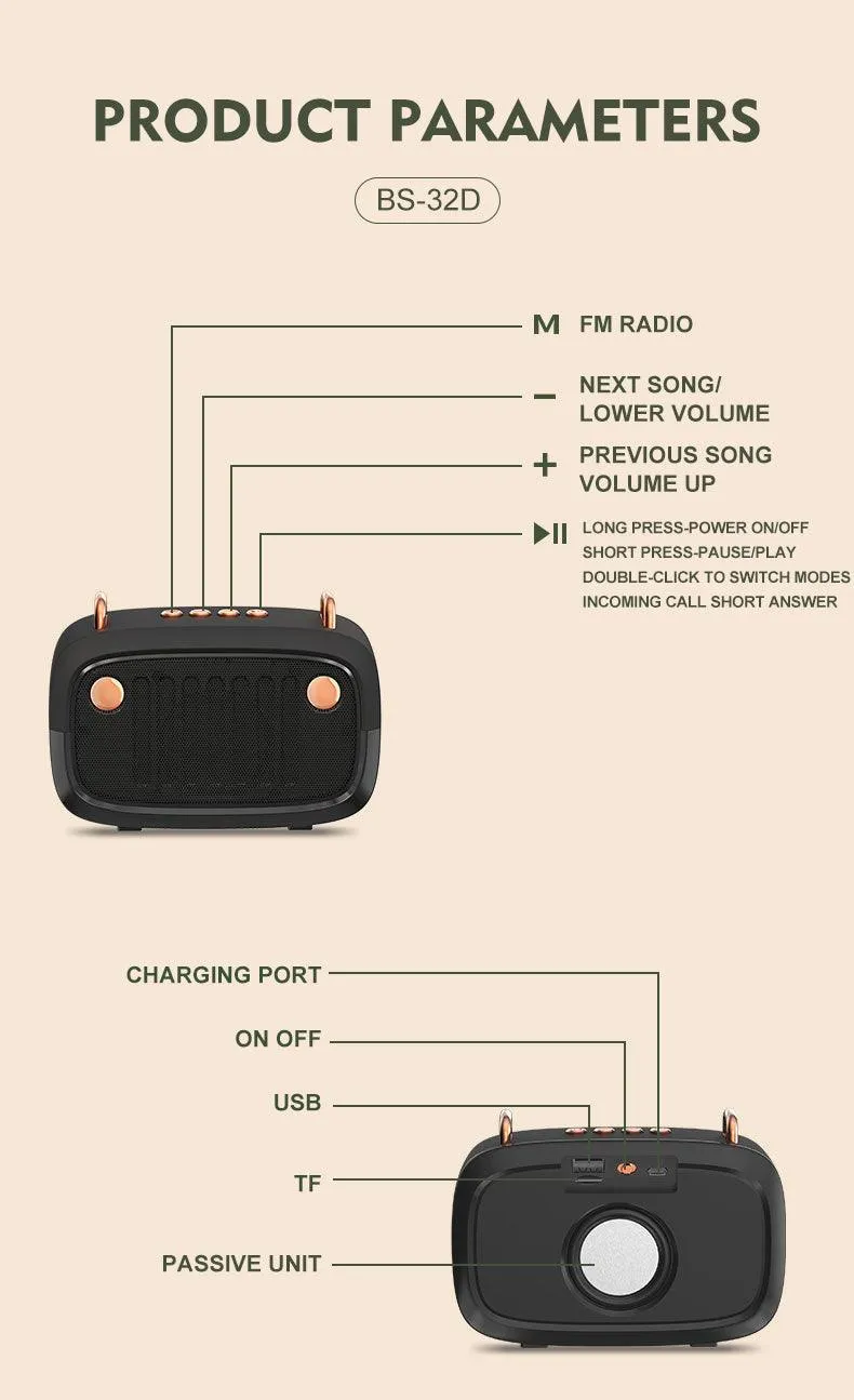 Portable Wireless Subwoofer Bluetooth V5.0 Speaker With FM