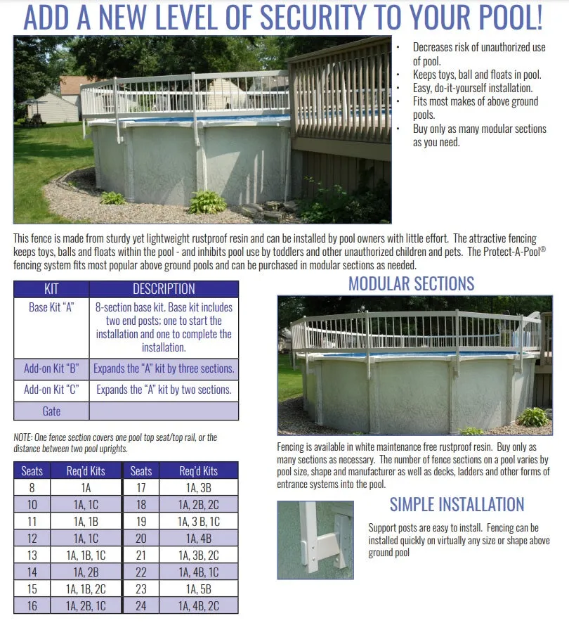 Protect-a-Pool® Above Ground Safety Fence Kits A, B, C