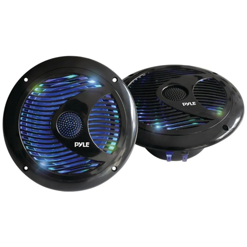 Pyle PLMR6LEB Hydra Series 6.5 150-Watt Dual-Cone Waterproof Marine-Grade Speakers with Programmable Multicolor LEDs (Black)