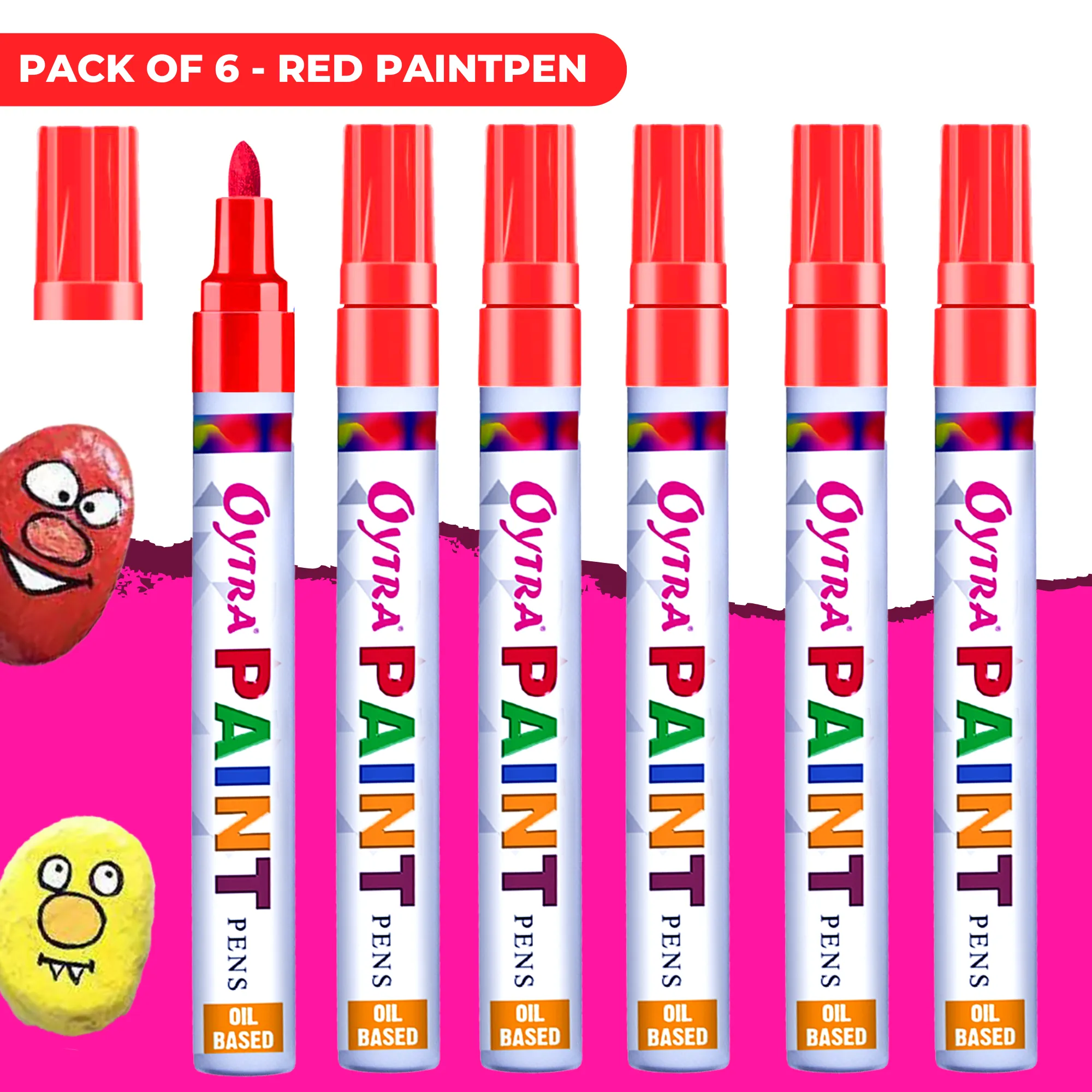 Red Paint Permanent Marker Pen Set of 6