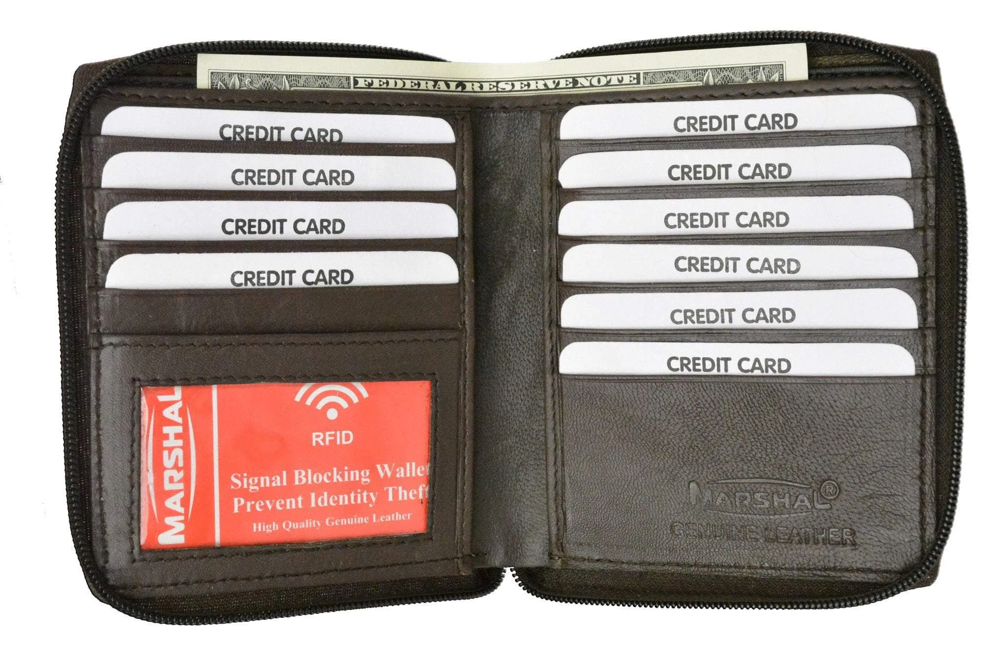 RFID Blocking Mens Premium Soft Leather Zippered ID Wallet RFID P 702 (C)