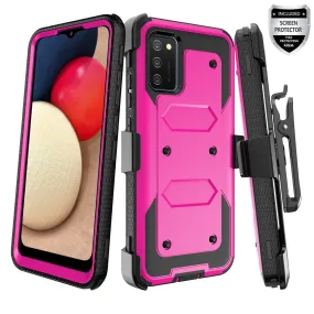 Samsung Galaxy A02s Case, Galaxy A02s Case, Triple Protection 3-1 w/ Built in Screen Protector Heavy Duty Holster Shell Combo Case - Hot Pink