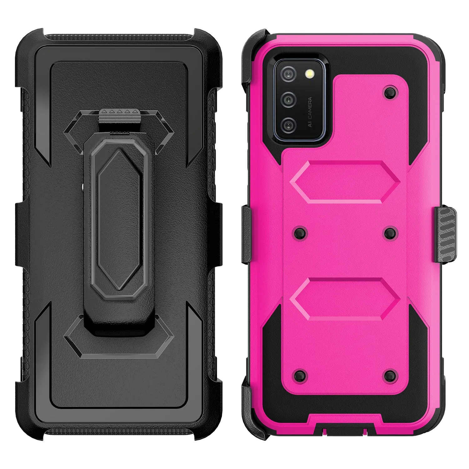 Samsung Galaxy A02s Case, Galaxy A02s Case, Triple Protection 3-1 w/ Built in Screen Protector Heavy Duty Holster Shell Combo Case - Hot Pink