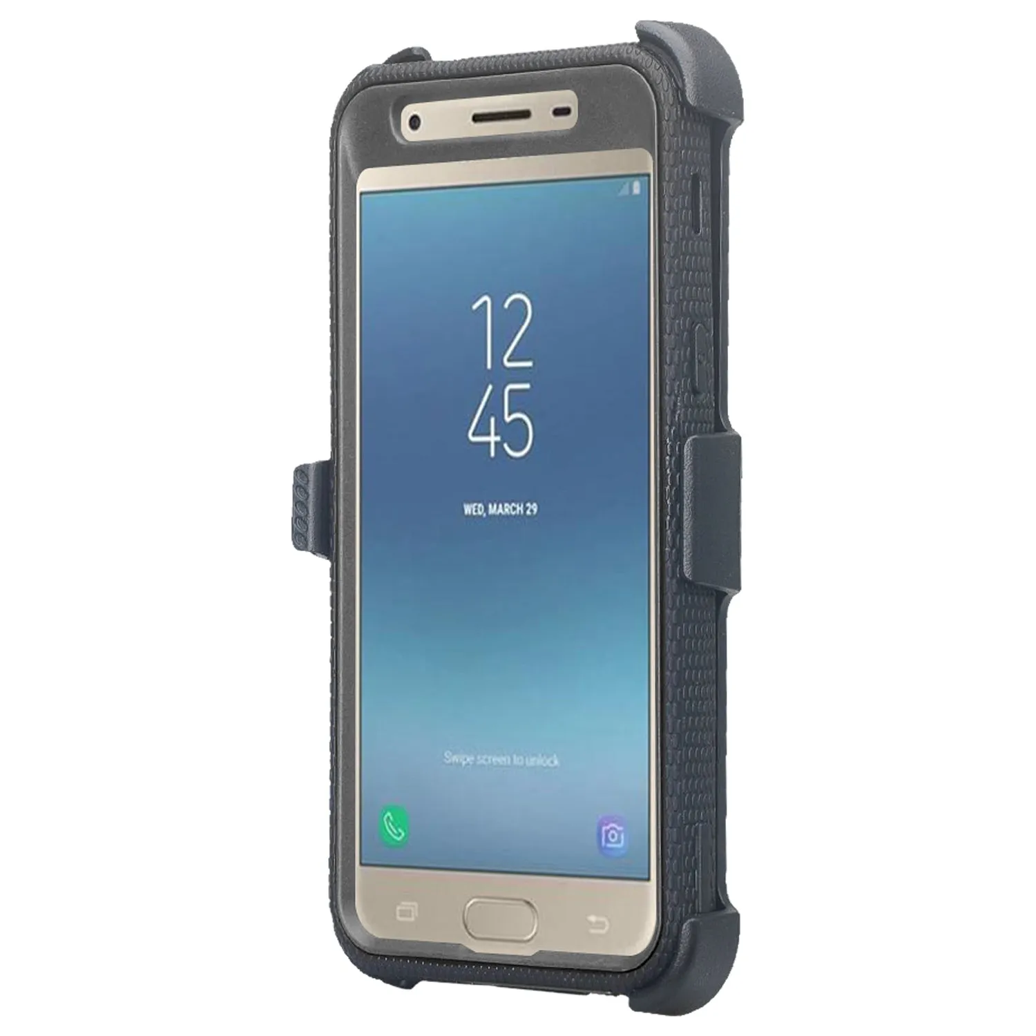 Samsung Galaxy J3 2018/Express Prime 3/Amp Prime 3/J3 Achieve/J3 Star/J3 Top/J3 Achieve/J3 Orbit/J3 V 3rd Gen/J3 Aura/Sol 3 Case, Triple Protection 3-1 w/ Built in Screen Protector Heavy Duty Holster Shell Combo Cover - Black