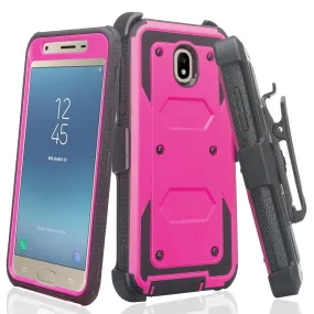Samsung Galaxy J3 2018/Express Prime 3/Amp Prime 3/J3 Achieve/J3 Star/J3 Top/J3 Achieve/J3 Orbit/J3 V 3rd Gen/J3 Aura/Sol 3 Case, Triple Protection 3-1 w/ Built in Screen Protector Heavy Duty Holster Shell Combo Cover - Purple