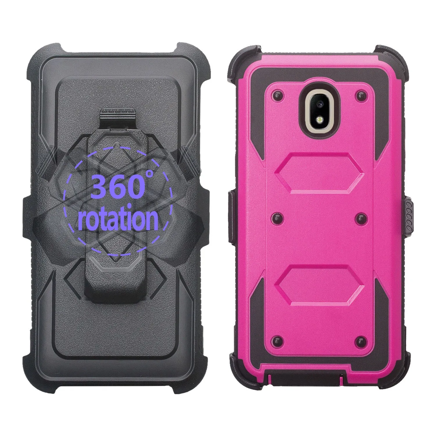 Samsung Galaxy J3 2018/Express Prime 3/Amp Prime 3/J3 Achieve/J3 Star/J3 Top/J3 Achieve/J3 Orbit/J3 V 3rd Gen/J3 Aura/Sol 3 Case, Triple Protection 3-1 w/ Built in Screen Protector Heavy Duty Holster Shell Combo Cover - Purple