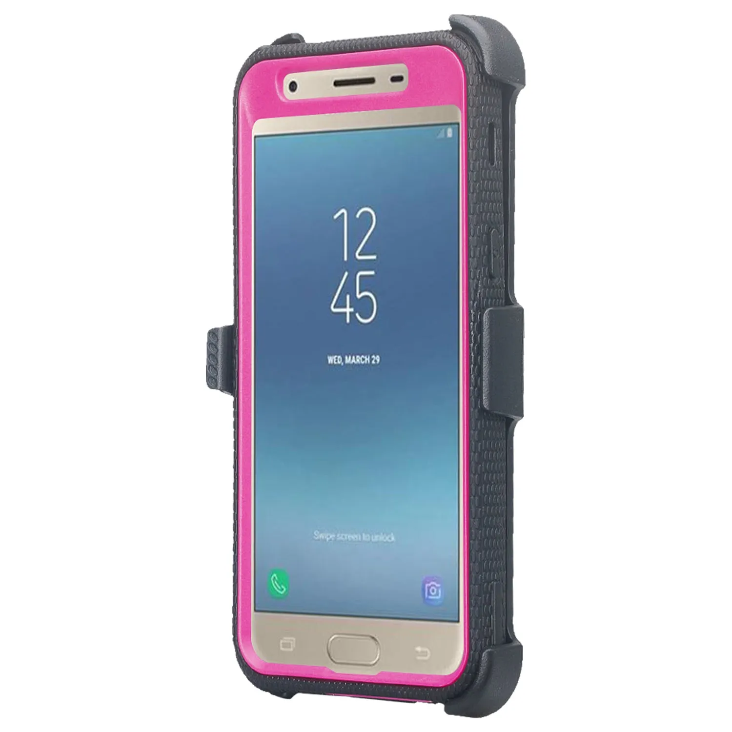 Samsung Galaxy J3 2018/Express Prime 3/Amp Prime 3/J3 Achieve/J3 Star/J3 Top/J3 Achieve/J3 Orbit/J3 V 3rd Gen/J3 Aura/Sol 3 Case, Triple Protection 3-1 w/ Built in Screen Protector Heavy Duty Holster Shell Combo Cover - Purple