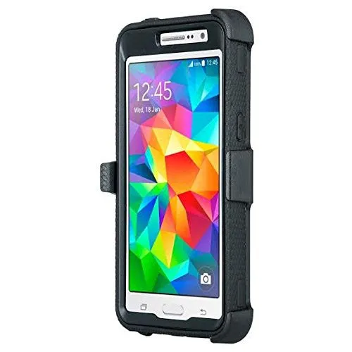 Samsung Galaxy J3 Case, J3V Case | Express Prime Case | Galaxy Sky Case | Amp Prime Case | Galaxy Sol Heavy Duty[Built-in Screen Protector] Holster Shell Combo Case - Black