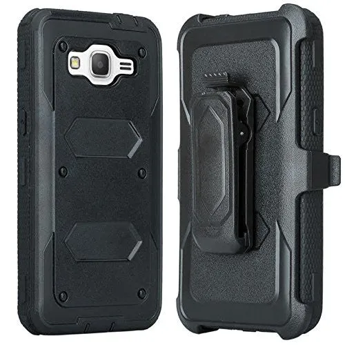 Samsung Galaxy J3 Case, J3V Case | Express Prime Case | Galaxy Sky Case | Amp Prime Case | Galaxy Sol Heavy Duty[Built-in Screen Protector] Holster Shell Combo Case - Black