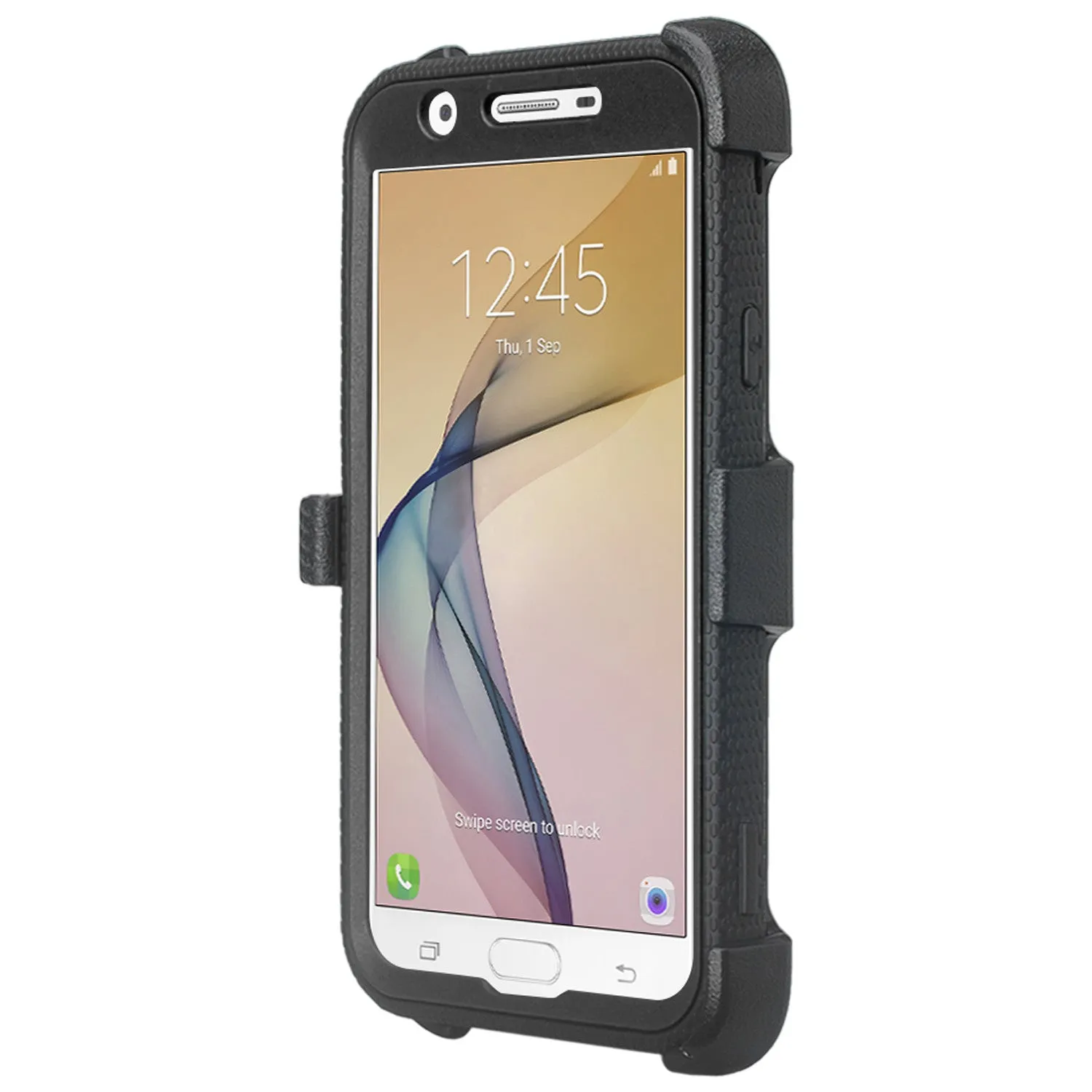 Samsung Galaxy J7 (2017) / J7 Sky Pro / J7 Perx / J7 V / J7 Prime / Galaxy Halo Case, Triple Protection w/ Built in Screen Protector Heavy Duty Holster Shell Combo Clip Cover - Black