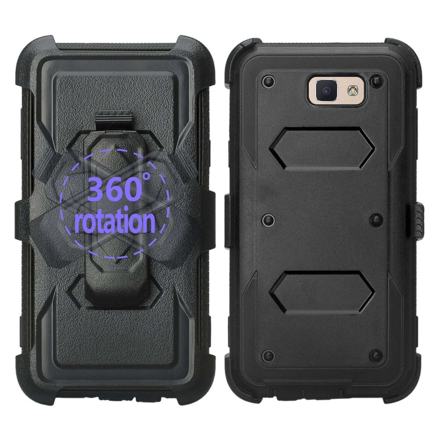 Samsung Galaxy J7 (2017) / J7 Sky Pro / J7 Perx / J7 V / J7 Prime / Galaxy Halo Case, Triple Protection w/ Built in Screen Protector Heavy Duty Holster Shell Combo Clip Cover - Black