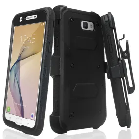 Samsung Galaxy J7 (2017) / J7 Sky Pro / J7 Perx / J7 V / J7 Prime / Galaxy Halo Case, Triple Protection w/ Built in Screen Protector Heavy Duty Holster Shell Combo Clip Cover - Black