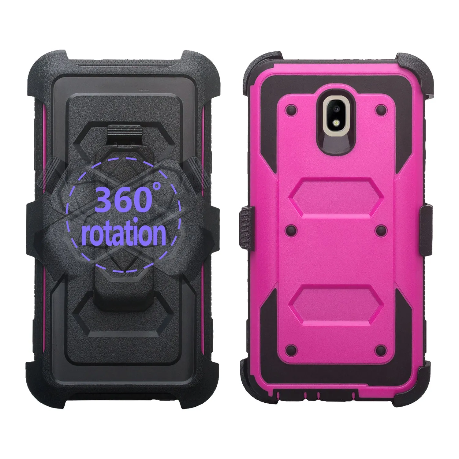 Samsung Galaxy J7 V 2nd Gen/J7 Crown/J7 Top/J7 2018/J7 Star/J7 Achieve/J7 Refine/J7 Aero/J7 Aura Case, Triple Protection 3-1 w/ Built in Screen Protector Heavy Duty Holster Shell Combo Case - Purple