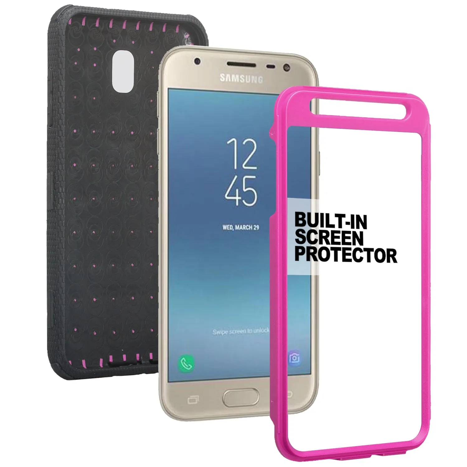 Samsung Galaxy J7 V 2nd Gen/J7 Crown/J7 Top/J7 2018/J7 Star/J7 Achieve/J7 Refine/J7 Aero/J7 Aura Case, Triple Protection 3-1 w/ Built in Screen Protector Heavy Duty Holster Shell Combo Case - Purple