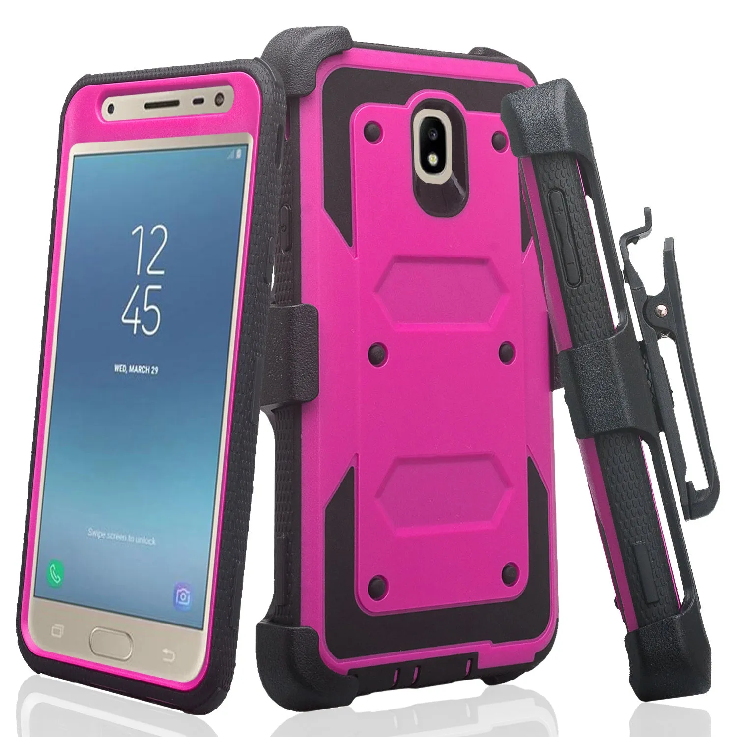 Samsung Galaxy J7 V 2nd Gen/J7 Crown/J7 Top/J7 2018/J7 Star/J7 Achieve/J7 Refine/J7 Aero/J7 Aura Case, Triple Protection 3-1 w/ Built in Screen Protector Heavy Duty Holster Shell Combo Case - Purple