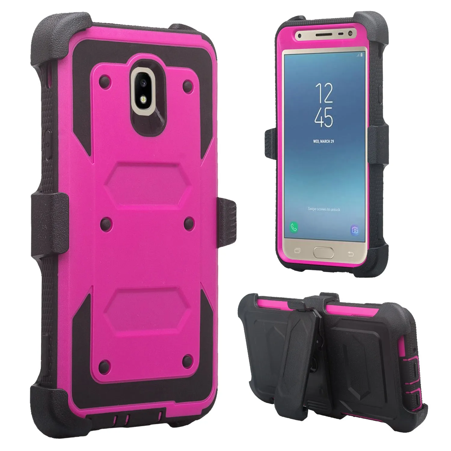Samsung Galaxy J7 V 2nd Gen/J7 Crown/J7 Top/J7 2018/J7 Star/J7 Achieve/J7 Refine/J7 Aero/J7 Aura Case, Triple Protection 3-1 w/ Built in Screen Protector Heavy Duty Holster Shell Combo Case - Purple