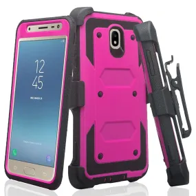 Samsung Galaxy J7 V 2nd Gen/J7 Crown/J7 Top/J7 2018/J7 Star/J7 Achieve/J7 Refine/J7 Aero/J7 Aura Case, Triple Protection 3-1 w/ Built in Screen Protector Heavy Duty Holster Shell Combo Case - Purple
