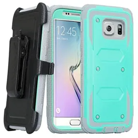 Samsung Galaxy S7 Edge Case, Heavy Duty Hybrid Rotating Swivel Locking Holster Case for Galaxy S7 Edge - Teal/Grey