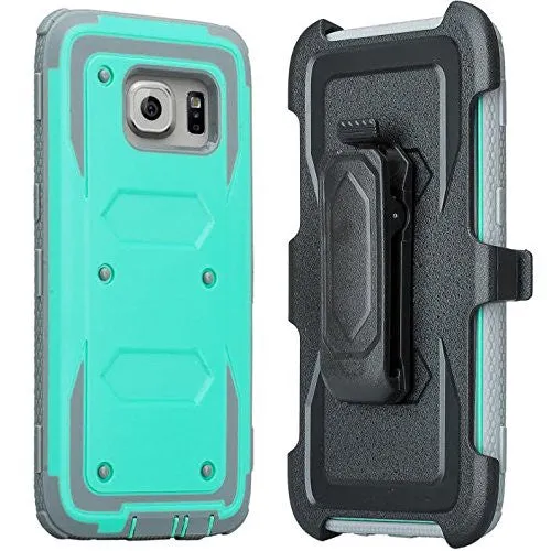 Samsung Galaxy S7 Edge Case, Heavy Duty Hybrid Rotating Swivel Locking Holster Case for Galaxy S7 Edge - Teal/Grey