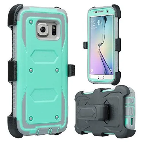 Samsung Galaxy S7 Edge Case, Heavy Duty Hybrid Rotating Swivel Locking Holster Case for Galaxy S7 Edge - Teal/Grey