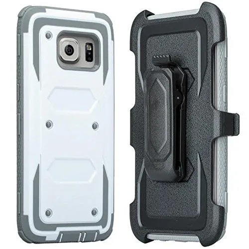 Samsung Galaxy S7 Edge Case, Heavy Duty Hybrid Rotating Swivel Locking Holster Case for Galaxy S7 Edge - White/Grey