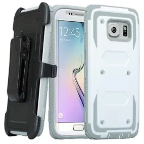 Samsung Galaxy S7 Edge Case, Heavy Duty Hybrid Rotating Swivel Locking Holster Case for Galaxy S7 Edge - White/Grey
